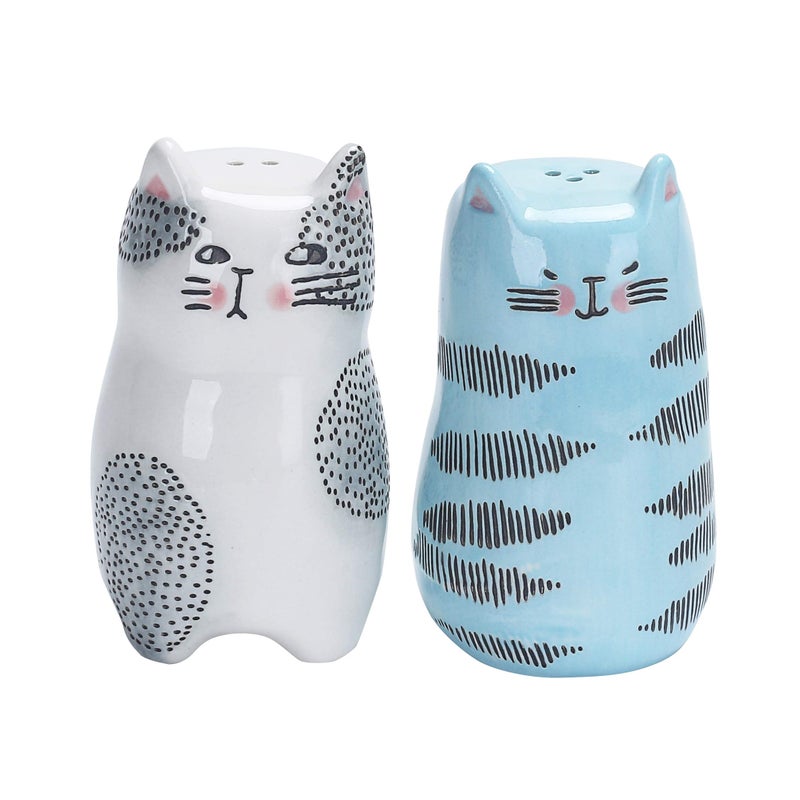 Bico Cartoon Cat Salt & Pepper Shaker Set, Handpainted Stoneware, Dishwasher Safe - Image 1